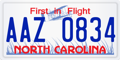 NC license plate AAZ0834