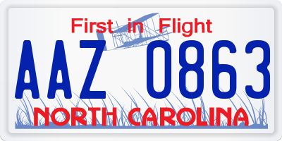 NC license plate AAZ0863