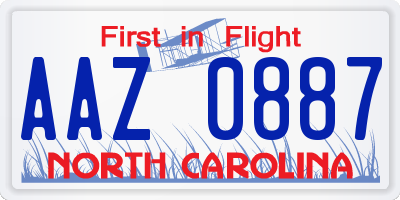 NC license plate AAZ0887
