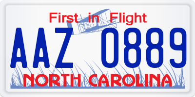 NC license plate AAZ0889