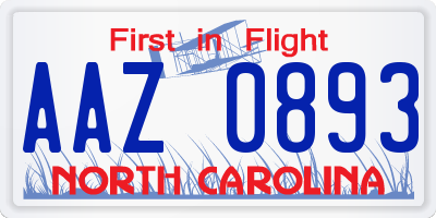 NC license plate AAZ0893