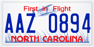 NC license plate AAZ0894
