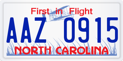 NC license plate AAZ0915