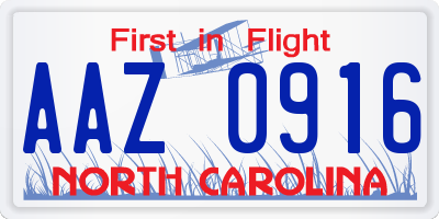 NC license plate AAZ0916