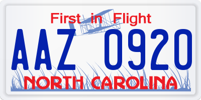 NC license plate AAZ0920