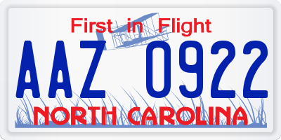 NC license plate AAZ0922