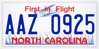 NC license plate AAZ0925