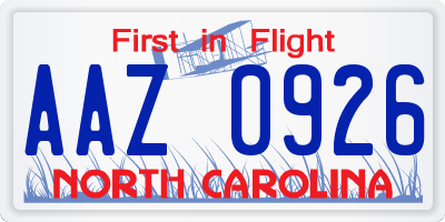 NC license plate AAZ0926