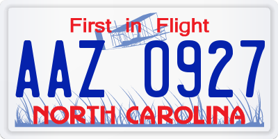 NC license plate AAZ0927