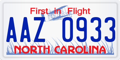 NC license plate AAZ0933