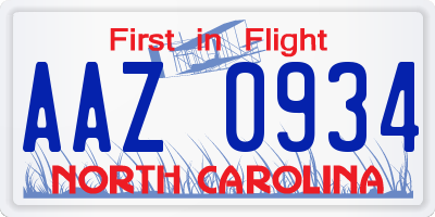 NC license plate AAZ0934