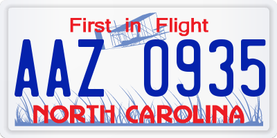 NC license plate AAZ0935
