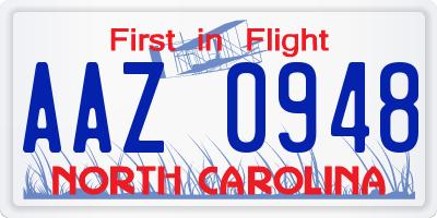 NC license plate AAZ0948