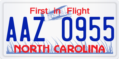 NC license plate AAZ0955
