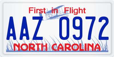 NC license plate AAZ0972