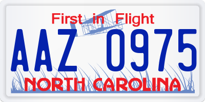 NC license plate AAZ0975