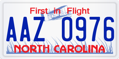 NC license plate AAZ0976