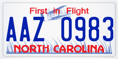 NC license plate AAZ0983