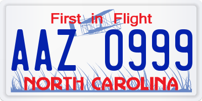 NC license plate AAZ0999