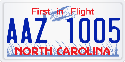 NC license plate AAZ1005