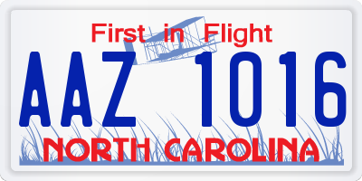 NC license plate AAZ1016