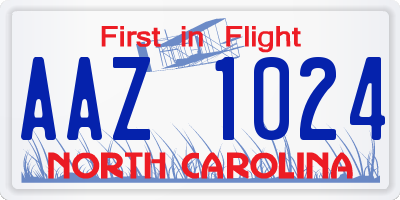NC license plate AAZ1024