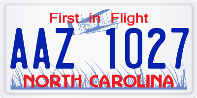 NC license plate AAZ1027
