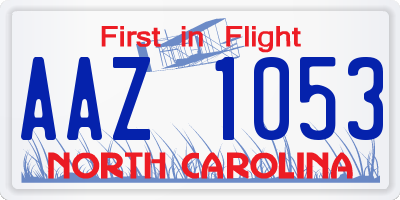 NC license plate AAZ1053