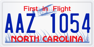NC license plate AAZ1054