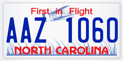 NC license plate AAZ1060