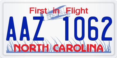 NC license plate AAZ1062