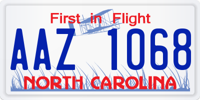 NC license plate AAZ1068