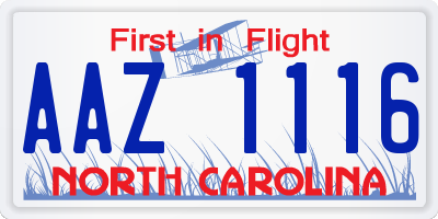 NC license plate AAZ1116