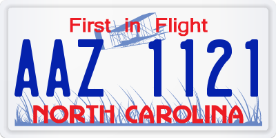 NC license plate AAZ1121