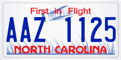 NC license plate AAZ1125