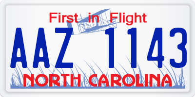 NC license plate AAZ1143