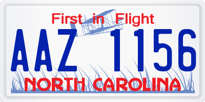 NC license plate AAZ1156