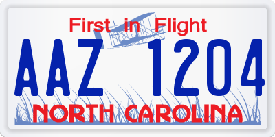 NC license plate AAZ1204