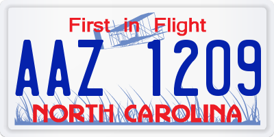 NC license plate AAZ1209