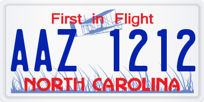 NC license plate AAZ1212