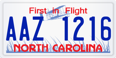 NC license plate AAZ1216