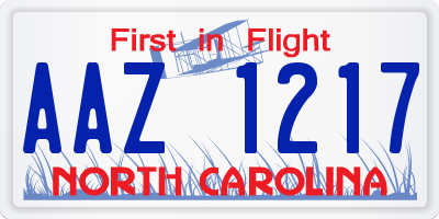 NC license plate AAZ1217