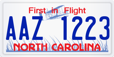 NC license plate AAZ1223