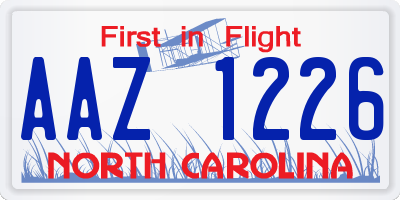 NC license plate AAZ1226