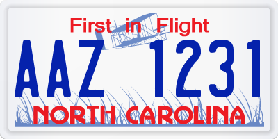 NC license plate AAZ1231
