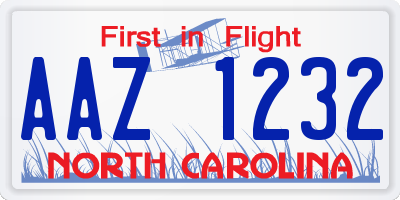 NC license plate AAZ1232