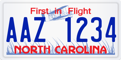 NC license plate AAZ1234
