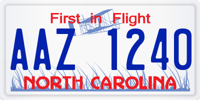 NC license plate AAZ1240