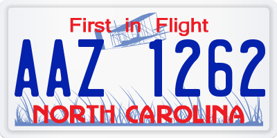 NC license plate AAZ1262