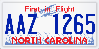 NC license plate AAZ1265
